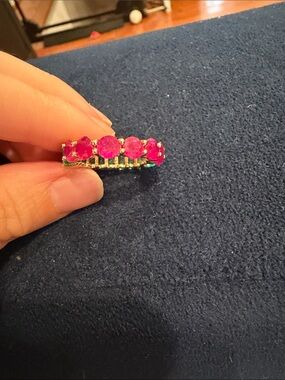 Ruby and emerald eternity band 14k yellow gold size 5.5